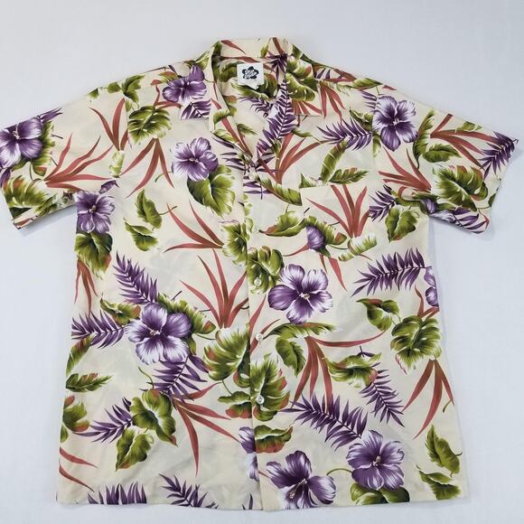 Hilo Hattie Other - Hilo Hattie Hawaiian Shirt Mens XL Beige Purple Floral Aloha Camp Button Up USA